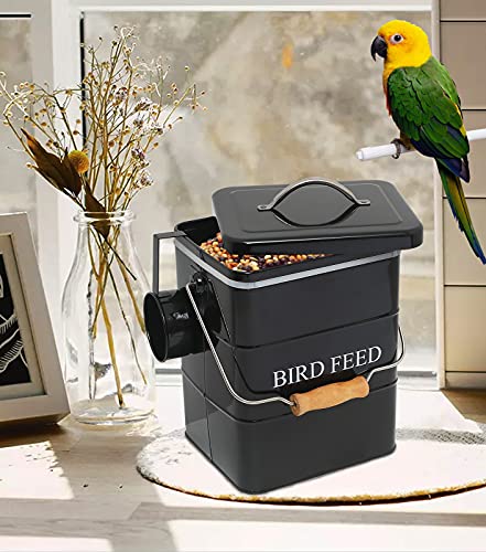 Morezi Bird Seed Storage Container Metal, 6 Lbs Airtight Bird Food Tin - color: Black