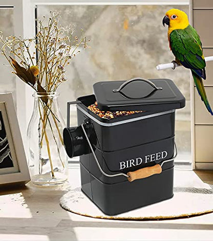 Morezi Bird Seed Storage Container Metal, 6 Lbs Airtight Bird Food Tin - color: Black