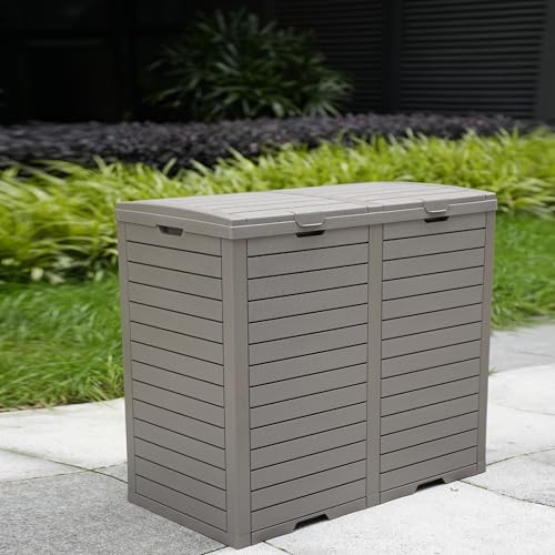 BTEXPERT 62 Gallon Outdoor Garbage Trash Can, Waterproof Resin Double Lid Drip Tray, Outside Trash Bin for Hideaway Patio Waste, Kitchen, Backyard, Deck, Pool Gray - size: 1 Pack