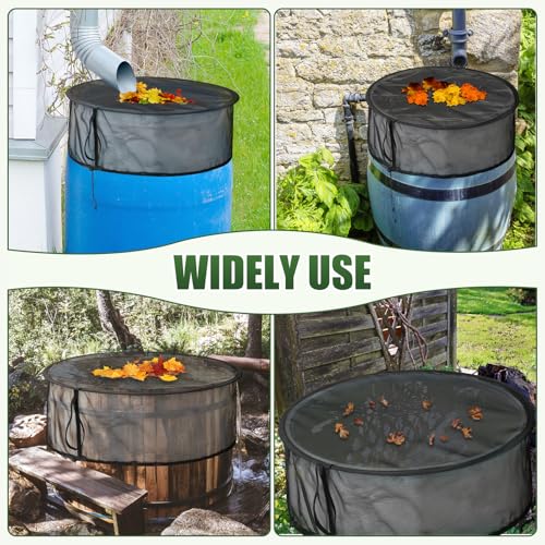 Pop Up Mesh Cover for Rain Barrels with Drawstring, 2 Pack Water Rain Barrel Netting Screen Water Collection Buckets Tank Protector Cover Net to Keep Leaves and Debris Out, 24.8 Inch