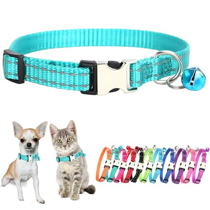 Teal XS Dog Collar with Bell Puppy Collars with Bells Cat Small Bell Collar - color: Teal