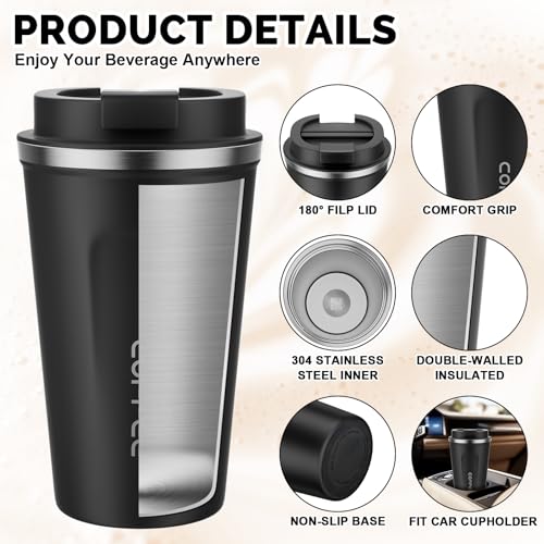 MOMSIV 17oz Travel Coffee Mug, Insulated Coffee Cup with Leakproof Lid - color: A-Black-17oz