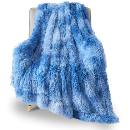 GONAAP Fuzzy Faux Fur Twin Blanket for Couch, Indigo, 60"x80" - color: Indigo, size: Twin(60"x80")