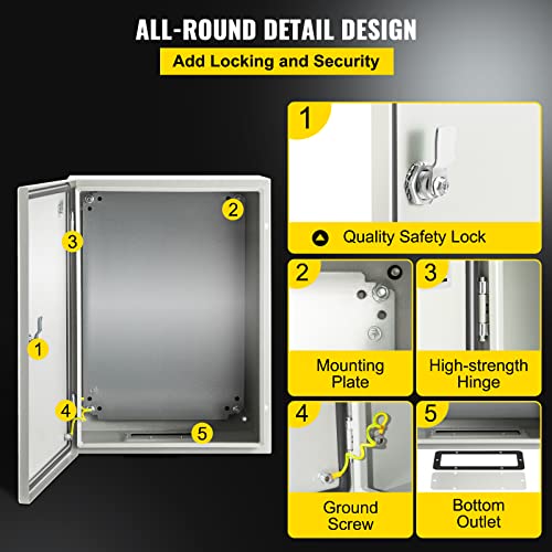 VEVOR NEMA Steel Enclosure, 16 x 12 x 8'' NEMA 4X Steel Electrical Box, IP66 Waterproof & Dustproof, Outdoor/Indoor Electrical Junction Box, with Mounting Plate - size: 16 x 12 x 8