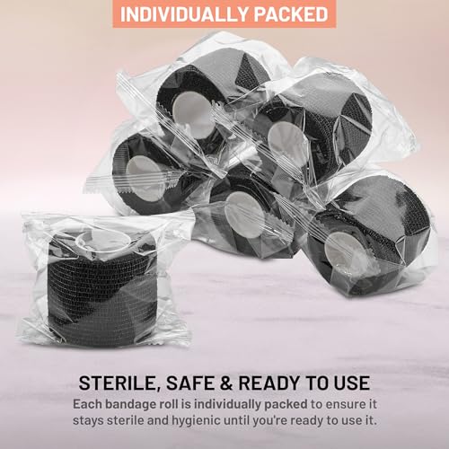 Self-Adherent Cohesive Bandage - Black Medical Wrap - 6 Rolls 2" Wide x 5 Yards Sports Tape for Medical Use, Sports, First Aid and Helps Protect Skin