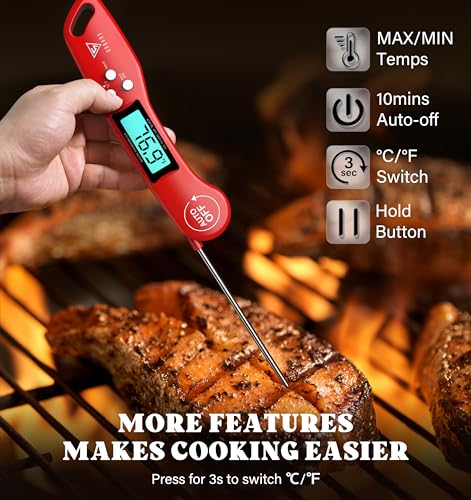 DOQAUS Digital Meat Thermometer, Instant Read Food Thermometer for Cooking - color: Light Red, size: 1 Pack (4.6 Inches Probe)