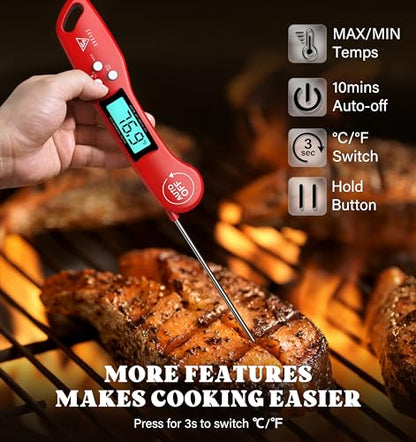 DOQAUS Digital Meat Thermometer, Instant Read Food Thermometer for Cooking - color: Light Red, size: 1 Pack (4.6 Inches Probe)