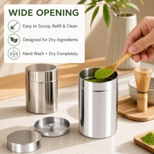 2 Pack Matcha Powder Storage Canisters, 304 Stainless Steel Tea Tins with Double Lids, Small Tea Canister for Loose Leaf Tea, Coffee Grounds, Cocoa, Sugar, Spices, Kitchen Pantry Storage