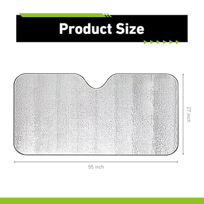 Car Windshield Sunshade, Foil Heat Insulation & Sun Protection Window Sun Shade, 55.1" x 27.5" Front Sunscreen Shield with Fixed Straps, Universal for Most Vehicles (Silver #01)
