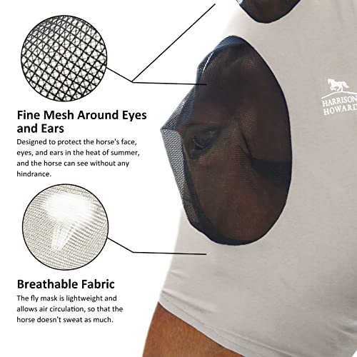 Harrison Howard Super Comfort Stretchy Fly Mask Large Eye Space with UV Protection Soft on Skin with Breathability Gentle Grey M Cob - color: Gentle Grey, size: Cob (Medium)