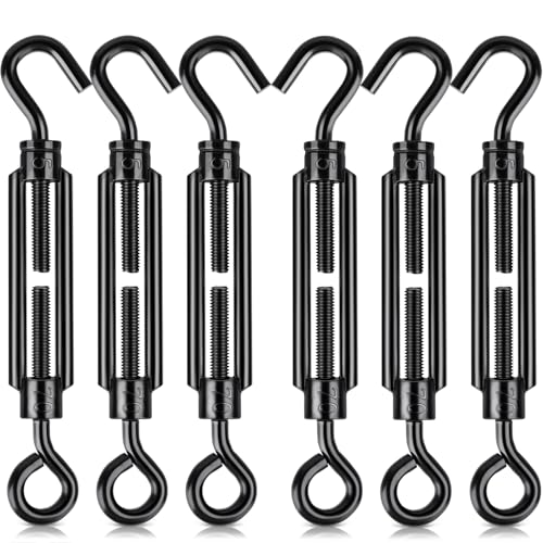 Black Small Turnbuckles for Cables Wire, M5 Hook and Eye Tensioner - size: 6 Pcs M5 x 4.7"