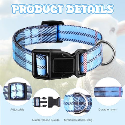 2 Pack Goat Collars with Bells, Sheep Grazing Copper Bells and Adjustable Nylon Collar Set Loud Bronze Bell Small Farm Animal Sheep Cow Accessories(Blue, White,Plaid Pattern) - style: Plaid
