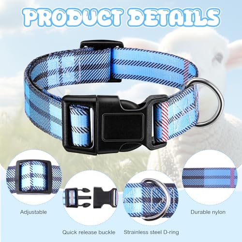 2 Pack Plaid Goat Collars with Bells, Blue White Boy Style for Pygmy Goats - style: Plaid