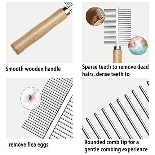 Undercoat Rake for Dogs, 3 Pack Pet Grooming Brush Set Long Tooth Rake Brush & Double-Sided Teech Comb & Stainless Steel Shedding Comb, Long Haired Pet Grooming Tool Set for Horse Large Dog Cat