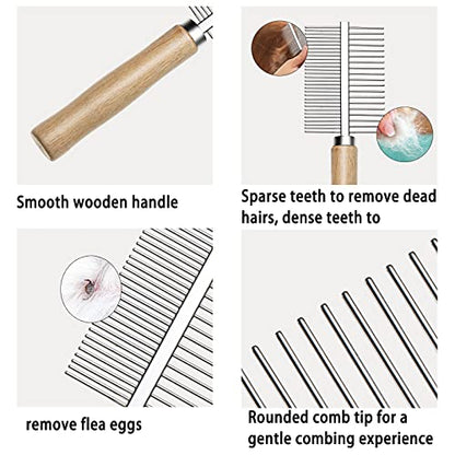 Undercoat Rake for Dogs, 3 Pack Pet Grooming Brush Set Long Tooth Rake Brush & Double-Sided Teech Comb & Stainless Steel Shedding Comb, Long Haired Pet Grooming Tool Set for Horse Large Dog Cat