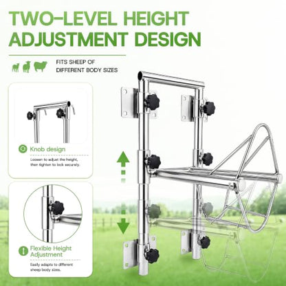 Goat Sheep Stand for Shearing & Milking with Bottom Hook & Dual Mounting 304 Stainless Steel Goat Stand – Adjustable Height for Farm, Ranch & Veterinary Use