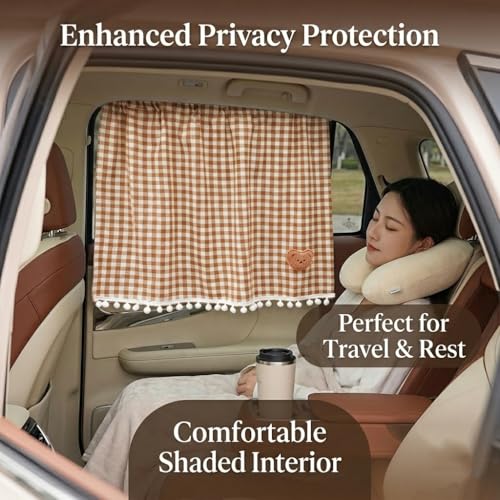 Plaid Car Side Window Curtain Sun Shade of 2,Coffee - color: Coffee