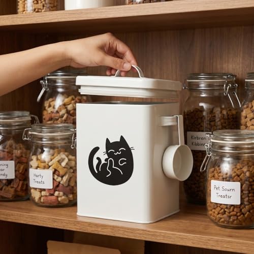 Galvanized Iron Pet Food Container Moistureproof Pet Snack Organizer Airtight Seal Dry Food Storage for Cats and Dogs(White) - color: White