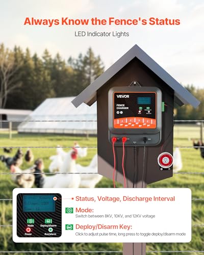 VEVOR Multi-Powered Electric Fence Charger, 2J/3J/5J, Electric Fence Energizer with Real-Time LED Display, 6.2 Miles Range, AC DC Powerful Fences Charger, Keep Out Wild Animals, for Livestock Poultry - size: 2J/3J/5J