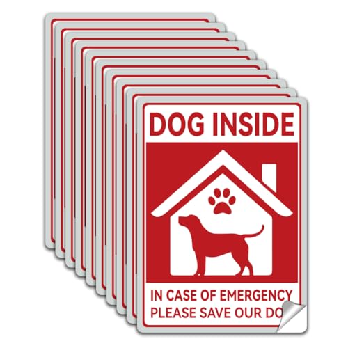 WADORN 10Pcs Dog Inside in Case of Emergency Please Save Our Dog Sticker, Dog Inside Decals Dog Rescue Sticker Dog Alert Labels Waterproof Self-Adhesive Vinyl Decals for Outdoor Window 7.08x5.12 Inch - style: Dog Inside