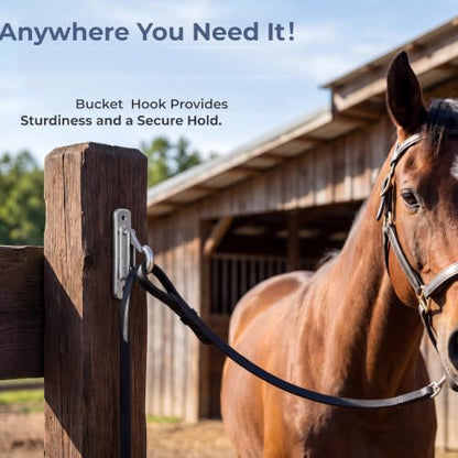 Metal Bucket Hooks for Horse Stalls, Wall-Mounted Feed Holder (2 Pcs)