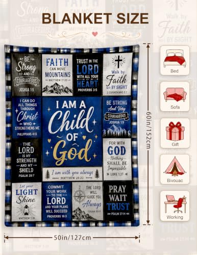 Christian Gifts for Men, Religious Blanket, Baptism | I Am a Child of God Blanket,Birthday Gifts for Men Son Father, Christian Blanket for Men, Christian Stuff 50*60 - color: God Men