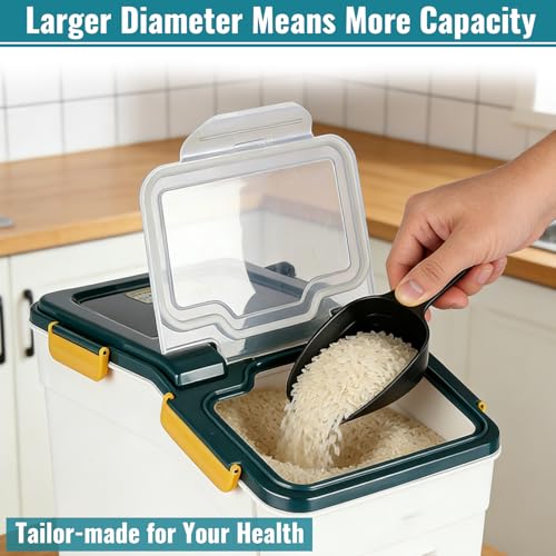 4 Pack Rice Container 25 lbs Large Bulk Flour Sugar Storage Holdhouse Plastic Grain Cereal Dry Goods Bin with Spoon and Measuring Cup for Kitchen Pantry Organization - Blue - color: Blue, 4 Pack