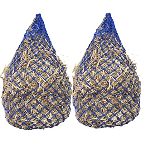 Majestic Ally 2 Pcs 1.25”x1.25” Holes Ultra Slow Feed 40” Very Sturdy Hay Net with Bottom Ring for Goat, Sheep and Livestock Simulatr grazing, Reduces Waste (Royal Blue) - color: Royal Blue