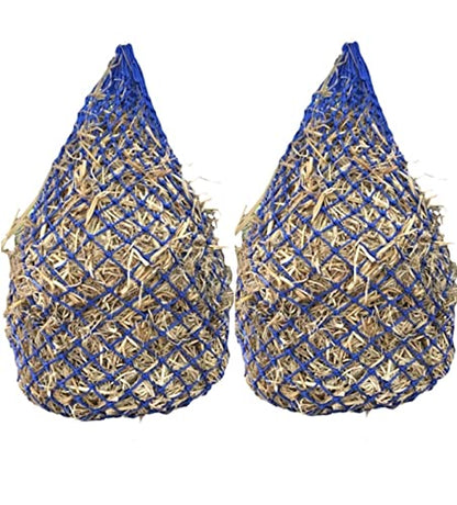 Majestic Ally 2 Pcs 1.25”x1.25” Holes Ultra Slow Feed 40” Very Sturdy Hay Net with Bottom Ring for Goat, Sheep and Livestock Simulatr grazing, Reduces Waste (Royal Blue) - color: Royal Blue