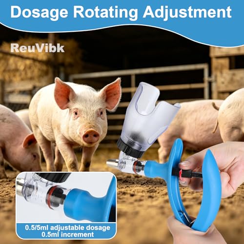 5ml Continuous Self-Refilling Livestock Syringe, 10 Needles Included - color: Blue