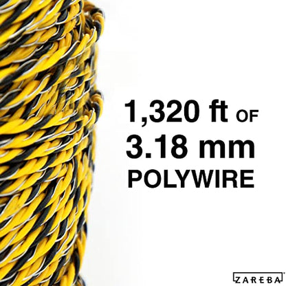 Zareba Heavy-Duty Sure Shock Aluminum Polywire - PVC-Coated Fiberglass and UV-Stabilized Electric Fence Line - 1,320 Foot Spool - Equine Fencing, Temporary Electric Fence - HDW1320YA-Z
