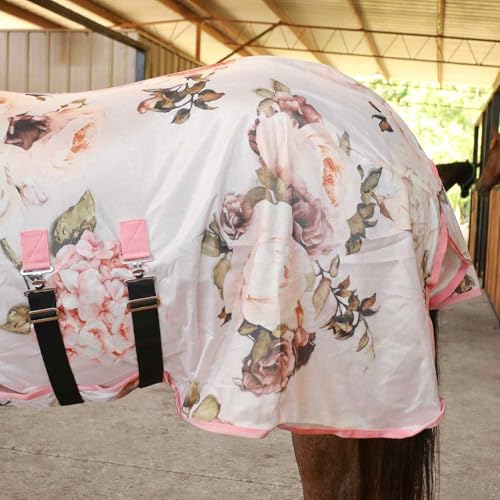 Jeffers Expression Soft Mesh Fly Sheet for Horses 78" – Rose Garden Pattern, Lightweight Mesh Combo Neck Sheet, Breathable UV Protection, Summer Horse Blanket with Straps for Stable or Turnout