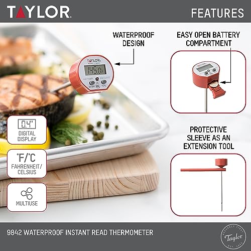 Taylor Waterproof Digital Instant Read Thermometer For Cooking, BBQ, Grilling, Baking, And Meat, Comes With Pocket Sleeve Clip, Red - style: Cooking Digital Quick Read Thermometer