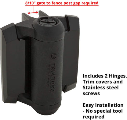 D&D TCA1L2S3BTS TruClose Regular Gate Hinge Square Metal Gates Black 2 pcs. | Safety gate hinge with alignment legs, self-closes metal gates up to 66 lb. For square gate posts. Black, comes with 2 hinges - color: Black, size: Fixed gate gap is 8/10” – gap