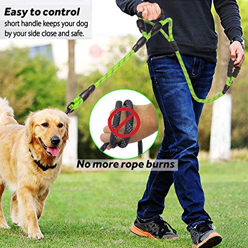 JSXD Heavy Duty Double Handle Dog Leash - 5 FT with Comfortable Padded and Reflective Rope for Small, Medium, Large Dogs (Rope-Green) - color: Rope-Green