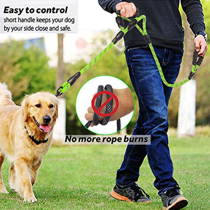 JSXD Heavy Duty Double Handle Dog Leash - 5 FT with Comfortable Padded and Reflective Rope for Small, Medium, Large Dogs (Rope-Green) - color: Rope-Green