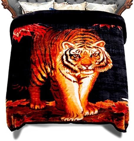 JML Raschel Fleece Blanket King Heavy, 10.5 lbs, 87" x 94" | 2 Ply, Korean Style, A&B Printed Tigers, Reversible, Plush Soft Thick Warm for Winter - color: Animal Printed - Tigers