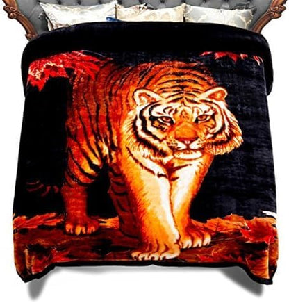 JML Raschel Fleece Blanket King Heavy, 10.5 lbs, 87" x 94" | 2 Ply, Korean Style, A&B Printed Tigers, Reversible, Plush Soft Thick Warm for Winter - color: Animal Printed - Tigers