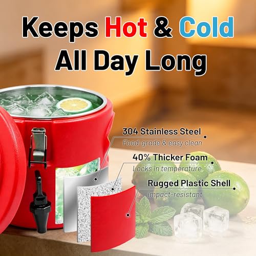 3.5Gal Insulated Beverage Dispenser for Hot & Cold Drinks 304 Stainless Steel Interior & Spout, Double-Wall Vacuum Portable Cooler Jug for Ice Water, Coffee, Lemonade Camping Party Sports - size: 3.5 Gallon