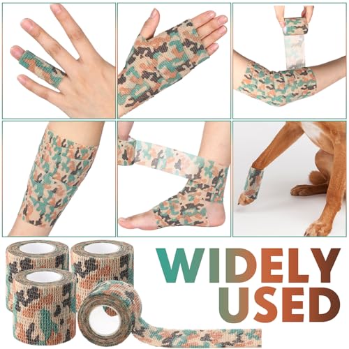 Treela 48 Pack Self Adhesive Wrap Bandage, Green Camo, 2 Inches x 5 Yards - color: Green Camo, size: 2 Inch X 5 Yards