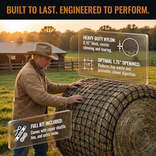 Large Round Bale Hay Net for Horses, 5x5 ft Hay Nets for Horses Slow Feed Knotless, Slow Feeder Hay nets for Horses,