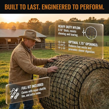Large Round Bale Hay Net for Horses, 5x5 ft Hay Nets for Horses Slow Feed Knotless, Slow Feeder Hay nets for Horses,