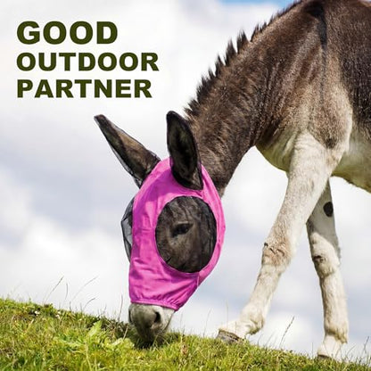 Mini Donkey Fly Mask with Ears Protection, Stretchy Mule Mask with Big Mesh Eye Covers, Soft on Skin, Comfortable Breathable Protection from Insects and Bugs - color: Rose Pink, size: Mini