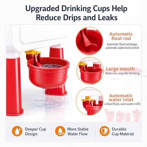 Automatic Chicken Waterer, 2 Gallon with Float Valve, 4 Cups