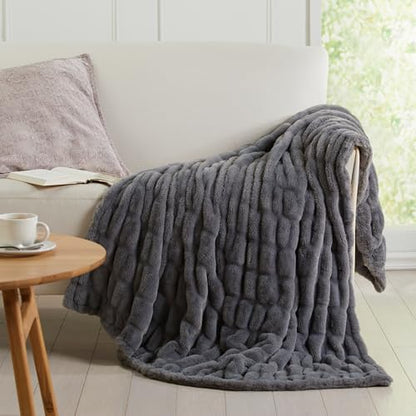 Springtree Home Luxury Micro Plush Throw Blanket | Thick Faux Fur | Grey | Lily Collection | 60" x 70" | Grey Blanket | Ultra Plush - color: Slate Grey, size: 60" x 70" (Large)
