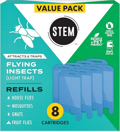 STEM Flying Insect Light Trap Refill Cartridges, Indoor Fruit Fly Trap, Insecticide-Free Pest Control for Home, Attracts and Traps Insects, Official STEM Refills - 8 Count - size: 8 Cartridges