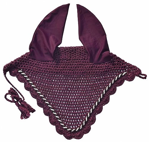 Elegant Horse Ear Bonnet, Fly Veil & Fly Mask – Superior Fly Protection with Style and Comfort for Every Ride (Wine/Berry, Horse/Full)