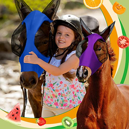 Frienda 4 Pcs Horse Fly Mask with Ear, Medium, Purple, Blue, Pink, Black - color: Purple, Blue, Pink, Black, size: Medium