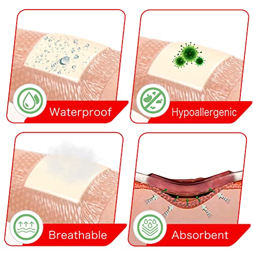 FRESINIDER 7"x7" (Pack of 5) Wound Silicone Sacral Foam Dressing - Sacrum Foam Adhesive with Border - Waterproof Absorbent Breathable Bed Sore Pressure Pads - color: 7" X 7" , 5 Pack