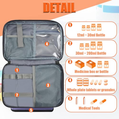GDNasist Medicine Storage Bag, Medical Bag Pill Bottle Organizer Empty - color: Purple